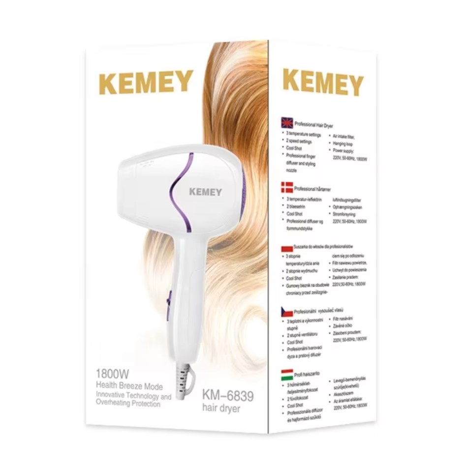 Picture of KEMEY KM-6839 Portable Anion Hair Dryer hair care Professinal Quick Dry 1800W Travel Foldable Hairdryer