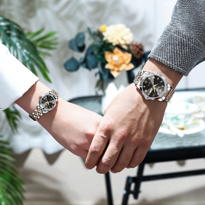 Picture of Olevs Stainless Steel fashionable Couple watches Silver black