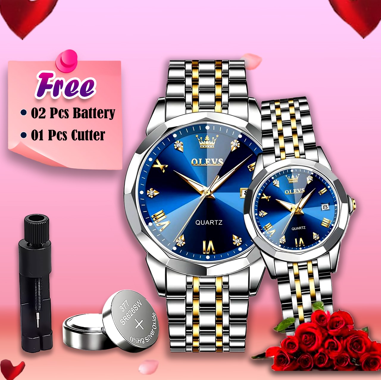 Picture of Olevs Stainless Steel fashionable Couple watches (Navy Blue)