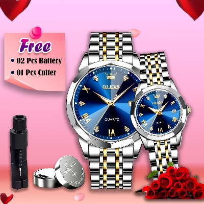Picture of Olevs Stainless Steel fashionable Couple watches (Navy Blue)