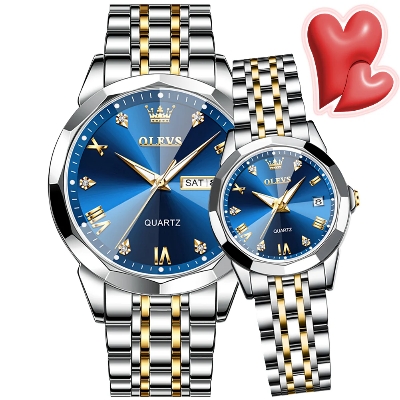 Picture of Olevs Stainless Steel fashionable Couple watches (Navy Blue)