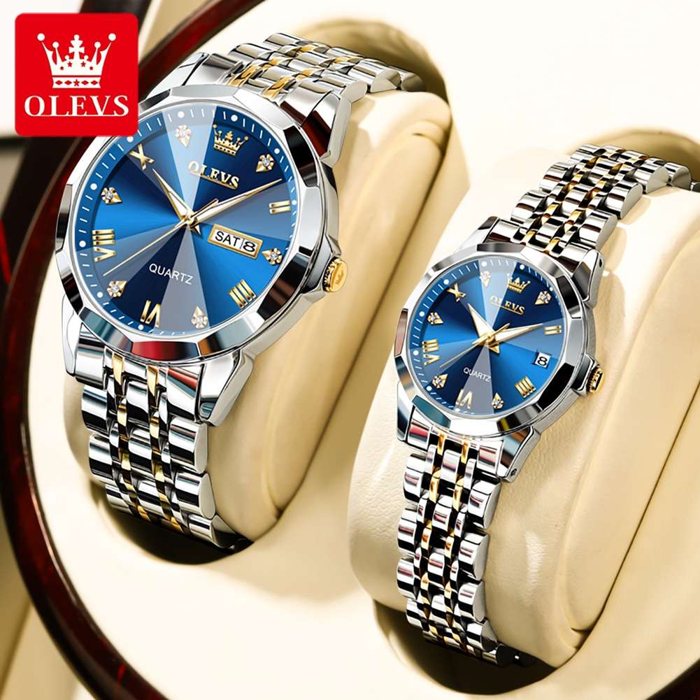 Picture of Olevs Stainless Steel fashionable Couple watches (Navy Blue)
