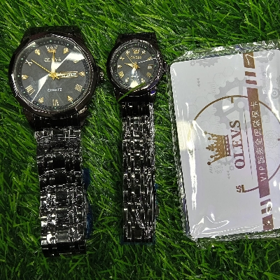 Picture of Olevs Stainless Steel fashionable Couple watches Full Black