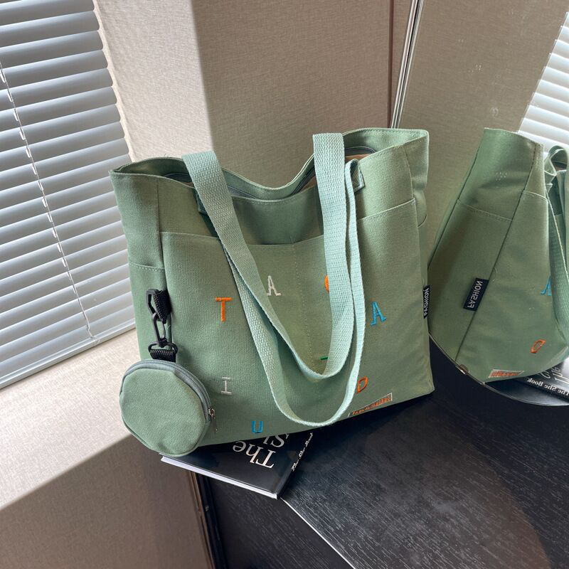 Picture of Trendy Canvas Khaki Tote Bag with Alphabet Design