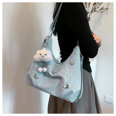 Picture of Trendy Nylon Shoulder Bag with Butterfly Embellishments