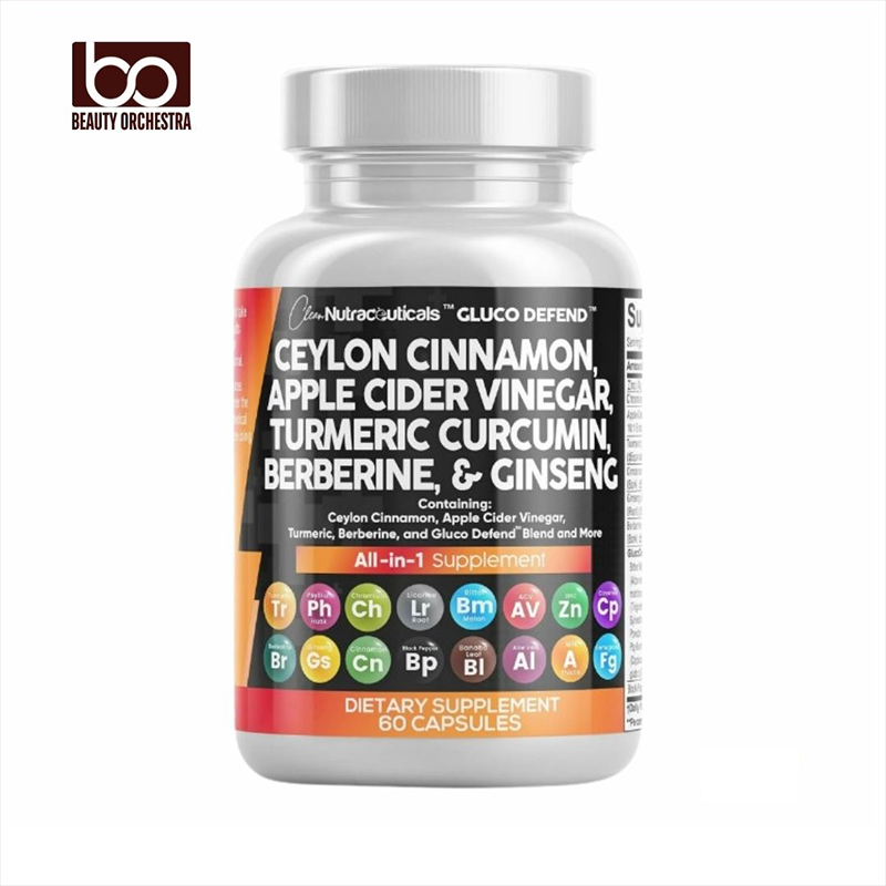 Picture of Clean Nutraceuticals Ceylon cinnamon apple cider vinegar turmeric curcumin berberine & ginseng 60 capsules