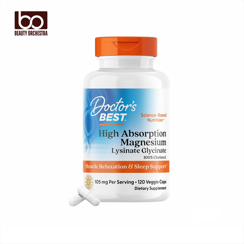 Picture of Doctor's Best High Absorption Magnesium Lysinate Glycinate Easy to Swallow 105 mg Per Serving 120 Capsules