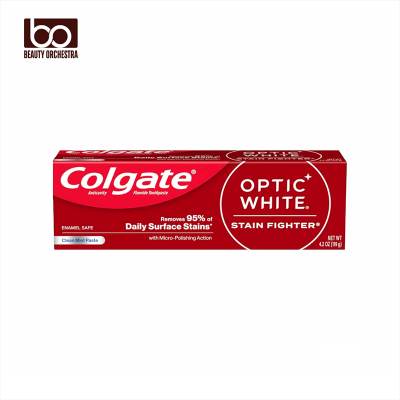 Picture of Colgate Optic White Stain Fighter Whitening Toothpaste (USA) | Clean Mint Flavor Safely Removes Surface Stains, Enamel-Safe for Daily Use Teeth Whitening Toothpaste - 119g (USA)