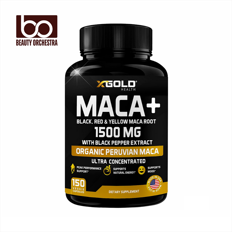 Picture of X Gold Health Organic Maca Root 1500mg - 150 Veggie Capsules; Black, Red & Yellow Peruvian Maca Root Extract, Energy & Mood Supplement for Men & Women + Black Pepper for Best Benefits