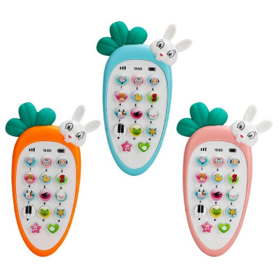 Picture of Cute Carrot Baby Cell Phone Colored Light Various Music Sound Machine Sleeping Toys With Teether Simulation Phone For Kids