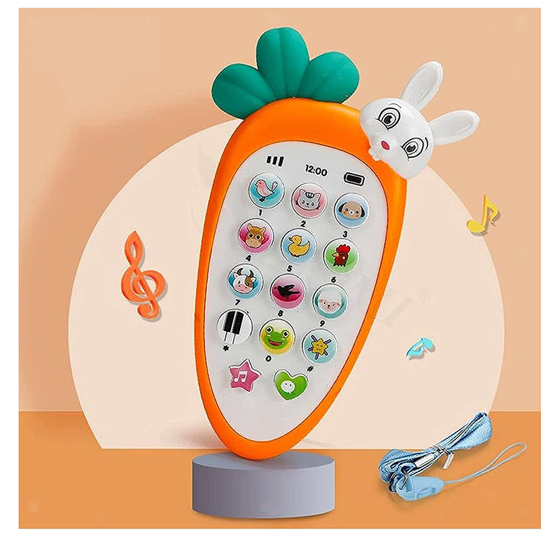 Picture of Cute Carrot Baby Cell Phone Colored Light Various Music Sound Machine Sleeping Toys With Teether Simulation Phone For Kids