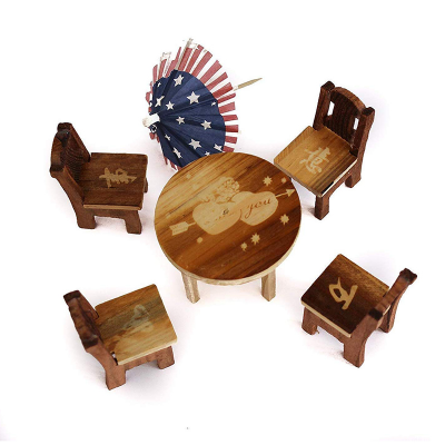 Picture of HarnezZ Wooden Mini Table Chair Set Toys Pretend Role Play Game Play House Kitchen Accessories Toy Set of 5 pcs