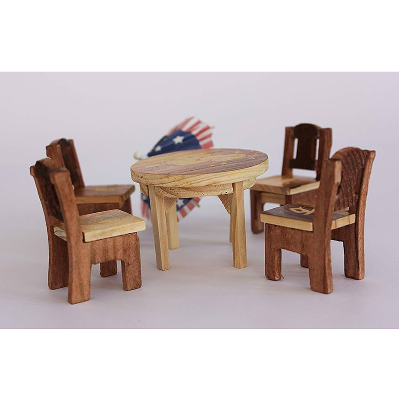 Picture of HarnezZ Wooden Mini Table Chair Set Toys Pretend Role Play Game Play House Kitchen Accessories Toy Set of 5 pcs