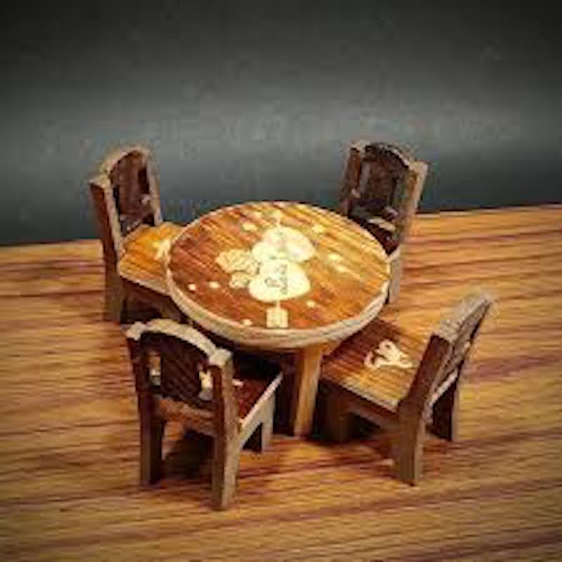 Picture of HarnezZ Wooden Mini Table Chair Set Toys Pretend Role Play Game Play House Kitchen Accessories Toy Set of 5 pcs