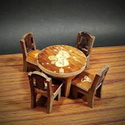 Picture of HarnezZ Wooden Mini Table Chair Set Toys Pretend Role Play Game Play House Kitchen Accessories Toy Set of 5 pcs