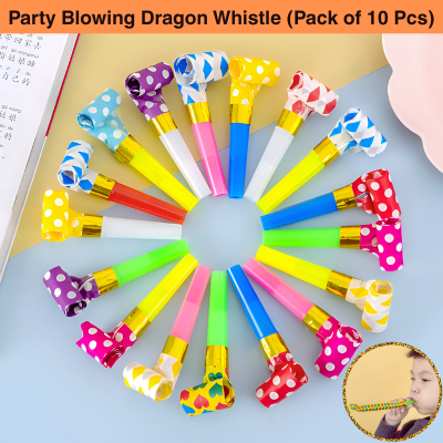Party Blowing Dragon Whistle- Colorful Party Blowers Horns Whistles for Kids Birthday Party & Festival- (Pack of 10 Pcs)
