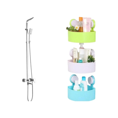Picture of 3 pcs Triangle Bath and Kitchen Corner Storage Shelf with Suction Cup Plastic Bathroom Shelves