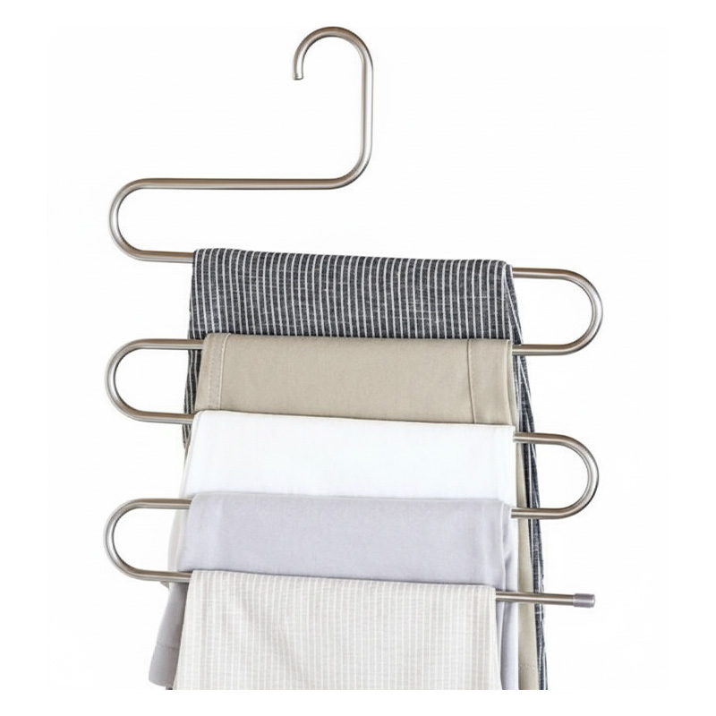 Picture of 5 layers Stainless Steel Clothes Hangers S Shape Pants Storage Hangers Clothes Storage Rack Multilayer Storage Cloth Hanger