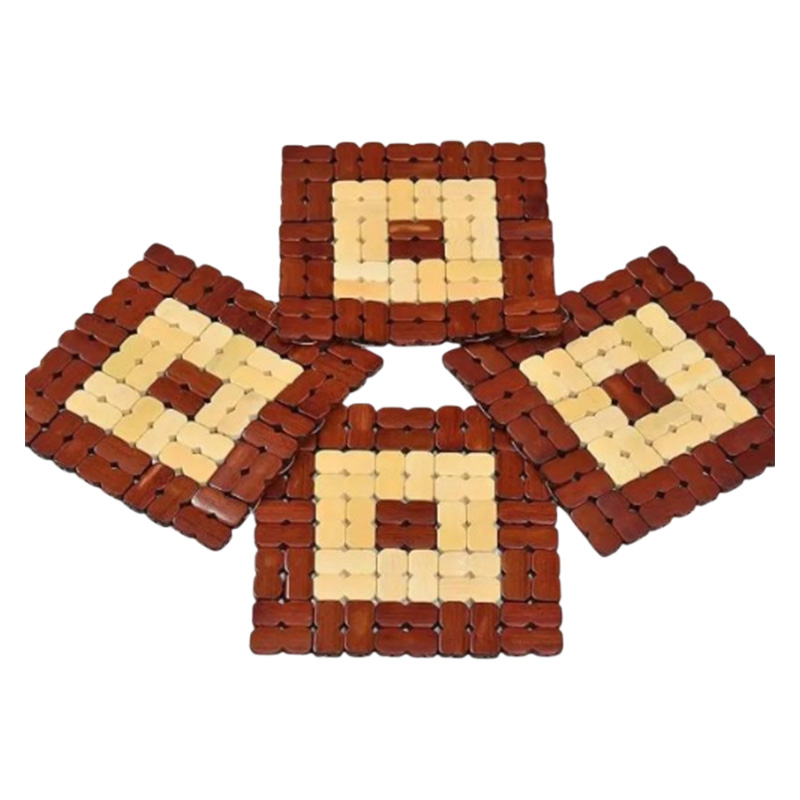 Picture of Wooden dinning mat set/4pcs-1Set Large Size. Dinning Table Mat Square Bamboo Placemat Heat Insulation Hollow Pad Desk Pot Cup Mat Table Mat Decorations Kitchen Accessory