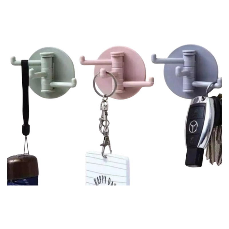 Picture of Multifunctional bathroom wall shelf free punching seamless trace rack rotating hook strong 3 branch rotating sticky hook