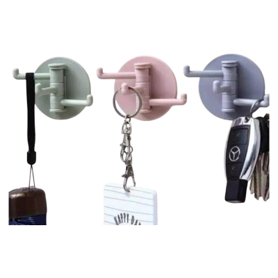 Picture of Multifunctional bathroom wall shelf free punching seamless trace rack rotating hook strong 3 branch rotating sticky hook