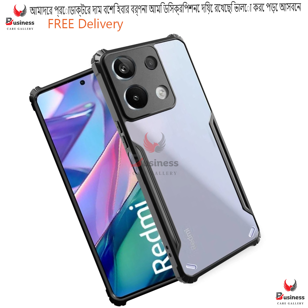 Picture of For Xiaomi Redmi Note 13 4G Edge-Reinforced Shockproof Cushion Back Clear Hybrid Transparent Hard Cover Casing