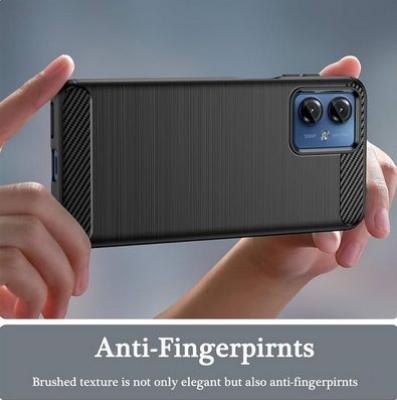 Picture of Back Cover For Motorola Moto G14 Carbon Fiber Luxury Stylish Silicone Armor Designed Shockproof Flexible Camera Bumper Protective Phone Case