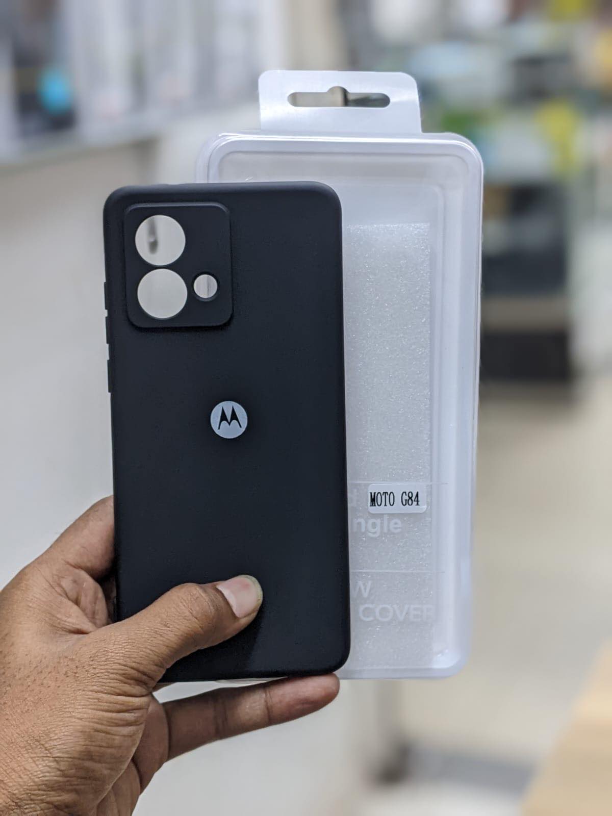 Picture of For Motorola Moto G84 Silicone Cases Shockproof Drop Protection Tested 2023 Round Edge Camera Bumper Perfect Fitting In Black & Blue Color Phone Back Covers