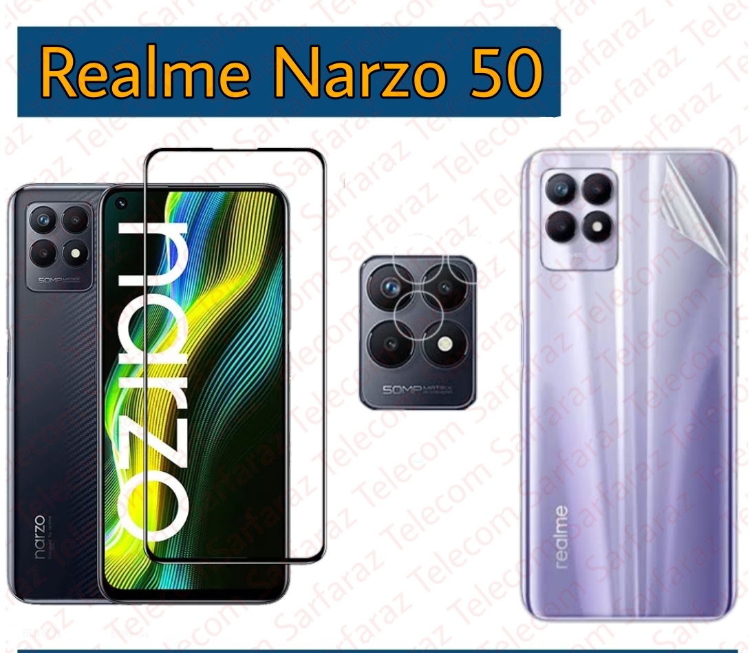 Picture of 3in1 Combo For Realme Narzo 50 9D Screen Protector + Ultra Thin Back Poly + Camera Glass