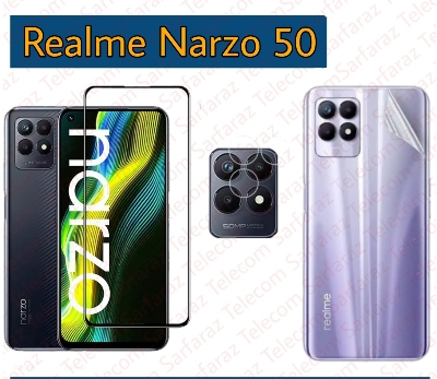Picture of 3in1 Combo For Realme Narzo 50 9D Screen Protector + Ultra Thin Back Poly + Camera Glass