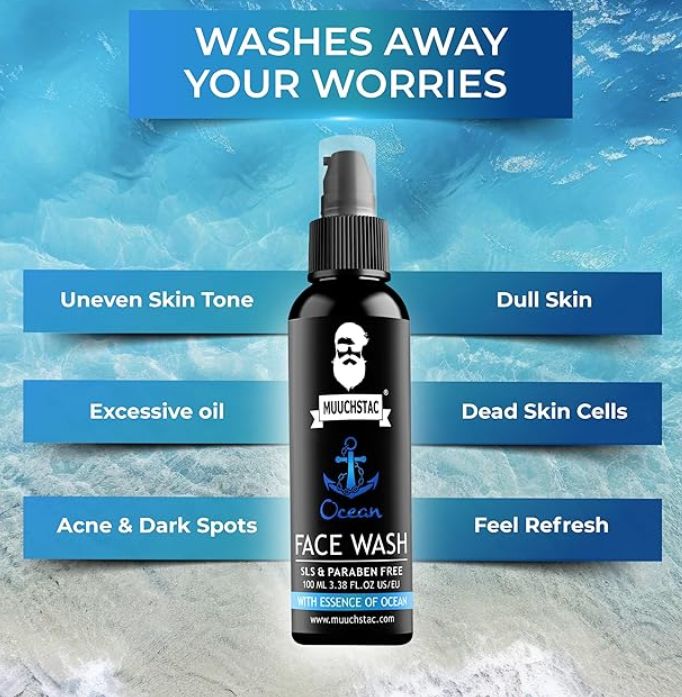 Picture of Muuchstac Ocean Face Wash for Men | Fight Acne & Pimples, Brighten Skin, Clears Dirt, Oil Control, Refreshing Feel - Multi-Action Formula | 100 ml