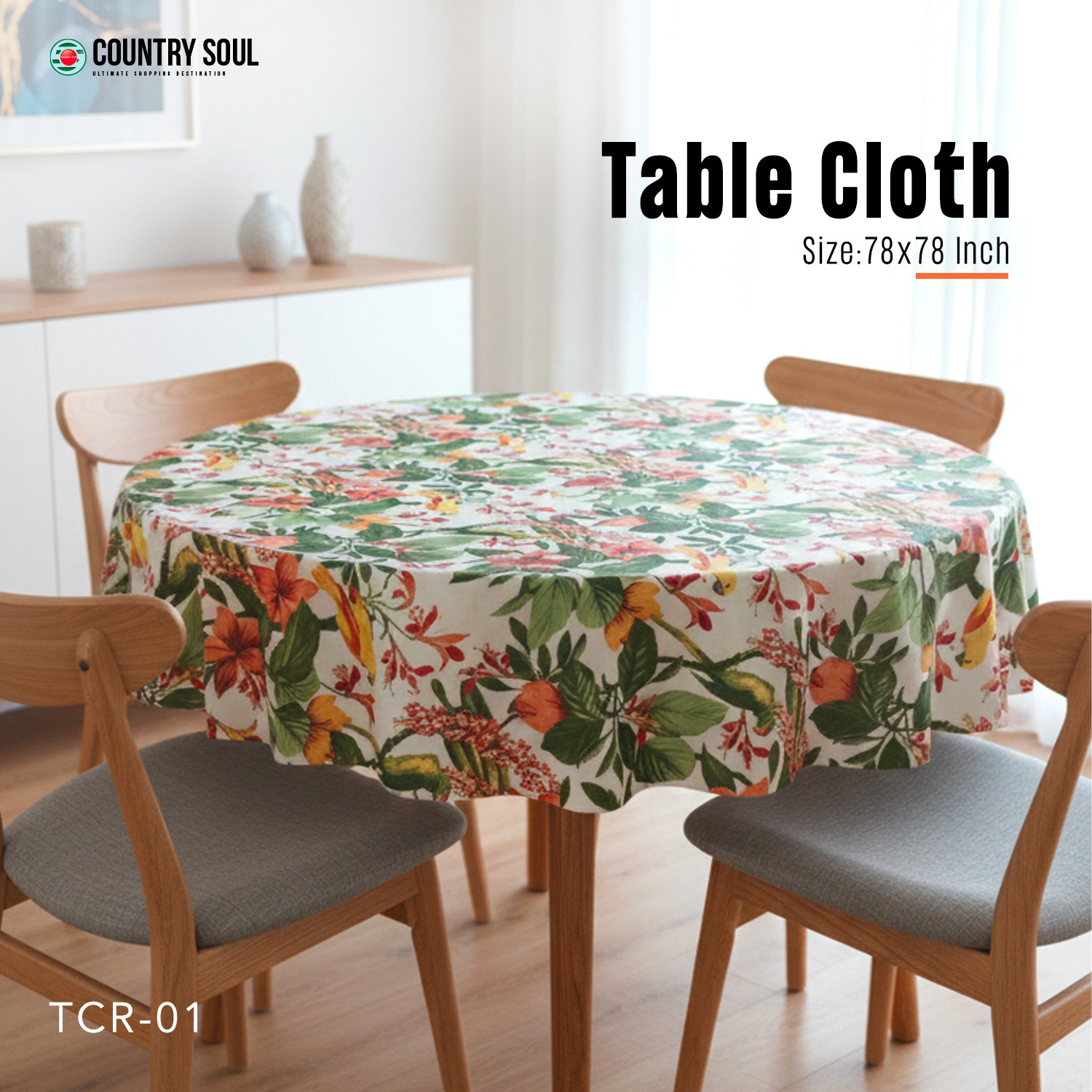 Picture of Country Soul Round Table Cloth–78x78 Inch Green Table Cloths/ Cover (Model TCR-1/2/3)-1Pcs