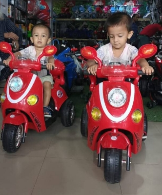Picture of Kids Rechargeable Scooty Electric Bike with Key Start, Hand Pickup, Foot Brake, Music & LED Lighting Wheels –6V Battery Powered & Double Motor Ride-On Motorcycle for Children Age 4–10 Years