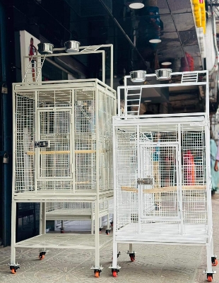 Picture of Large Family Bird Temp Cage With Double Roof Top Play Ground , Luxury Pet Parrot Cage Ornamental Cage Metal Cage Transparent Glass Cage Door Feeding Cage Birds/Cages