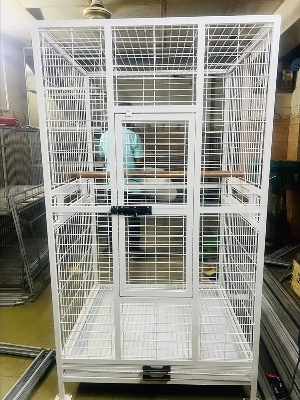 Picture of Large Family Bird Temp Cage With 4 Wheels , Luxury Pet Parrot Cage Ornamental Cage Metal Cage Transparent Glass Cage Door Feeding Cage Birds/Cages