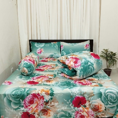 Picture of 5 Piece Premium Twill Cotton Comforter Set (Light Green Print)