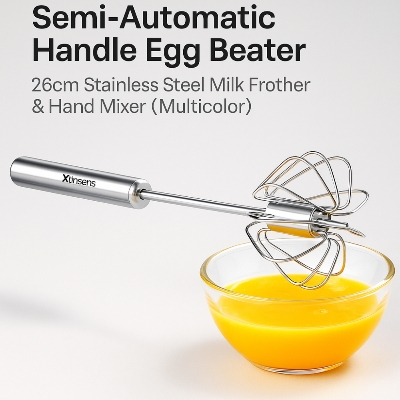 Picture of Semi-Automatic Handle Egg Beater – 26cm Stainless Steel Milk Frother & Hand Mixer (Multicolor) for Kitchen & Baking