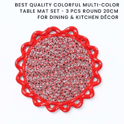 Picture of Best Quality Colorful Multi-Color Table Mat Set – 3 Pcs Round 20cm for Dining & Kitchen Déco