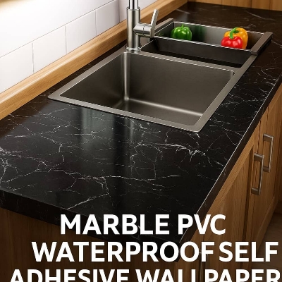 Picture of Marble PVC Waterproof Self Adhesive Wallpaper – Kitchen Cabinet, Table & Furniture Renovation Black 5 Meter