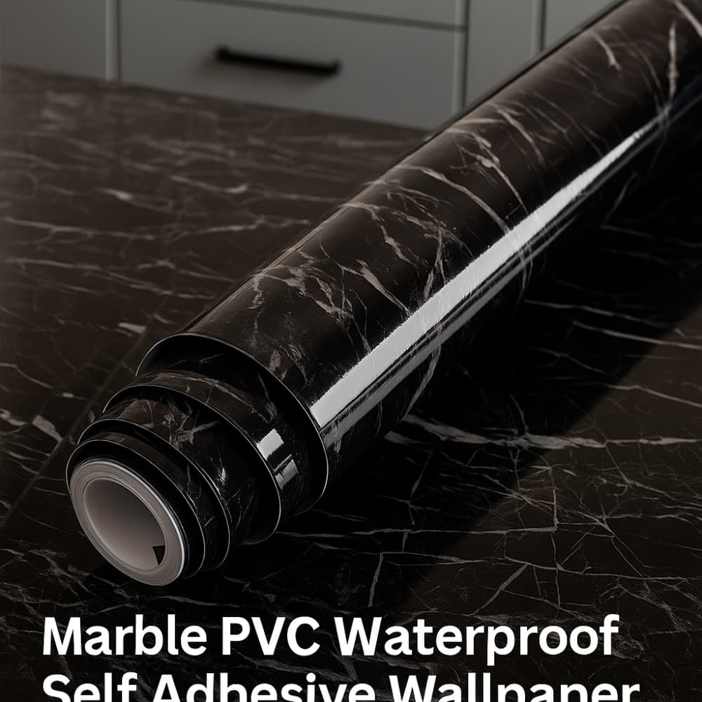 Picture of Marble PVC Waterproof Self Adhesive Wallpaper – Kitchen Cabinet, Table & Furniture Renovation Black 5 Meter