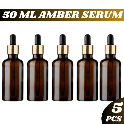 Picture of 500 Piece Combo , 50ml Premium Amber Glass Dropper Bottle with Golden Cap – Refillable, Leak-Proof & Eco-Friendly