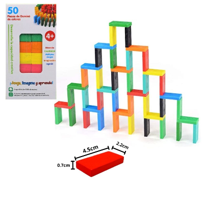 Picture of 50 pcs Domino Blocks Racing Toys Wooden Domino Toys Colorful Building Blocks Bulk Family Game For Kids And Adults Building Block Tile
