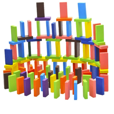 Picture of 100 pcs Wooden Dominos Blocks Set, Kids Game Educational Play Toy