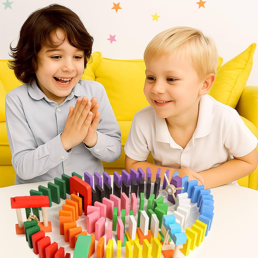 Picture of 100 pcs Wooden Dominos Blocks Set, Kids Game Educational Play Toy