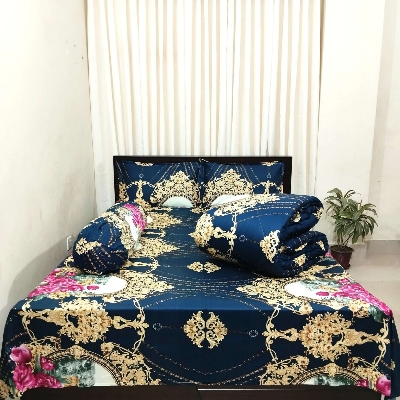 Picture of 5 Piece Premium Twill Cotton Comforter Set  (Navy Blue and Gold)