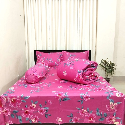 Picture of 5 Piece Premium Twill Cotton Comforter Set  (Hot Pink Floral Print)