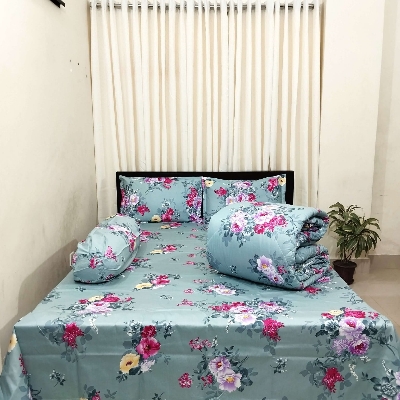 Picture of 5 Piece Premium Twill Cotton Comforter Set  (Pale Aqua Print)