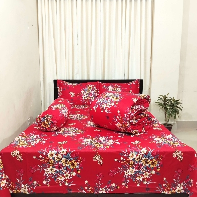 Picture of 5 Piece Premium Twill Cotton Comforter Set  (Red Flora Print)