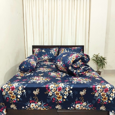 Picture of 5 Piece Premium Twill Cotton Comforter Set  (Blue Flora Print)