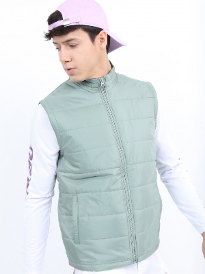 Picture of Pantoneclo Premium Quality Multicolor Men's Padding Sleeveless Jacket - Ochre / Silver Blue / Four Leaf Clover